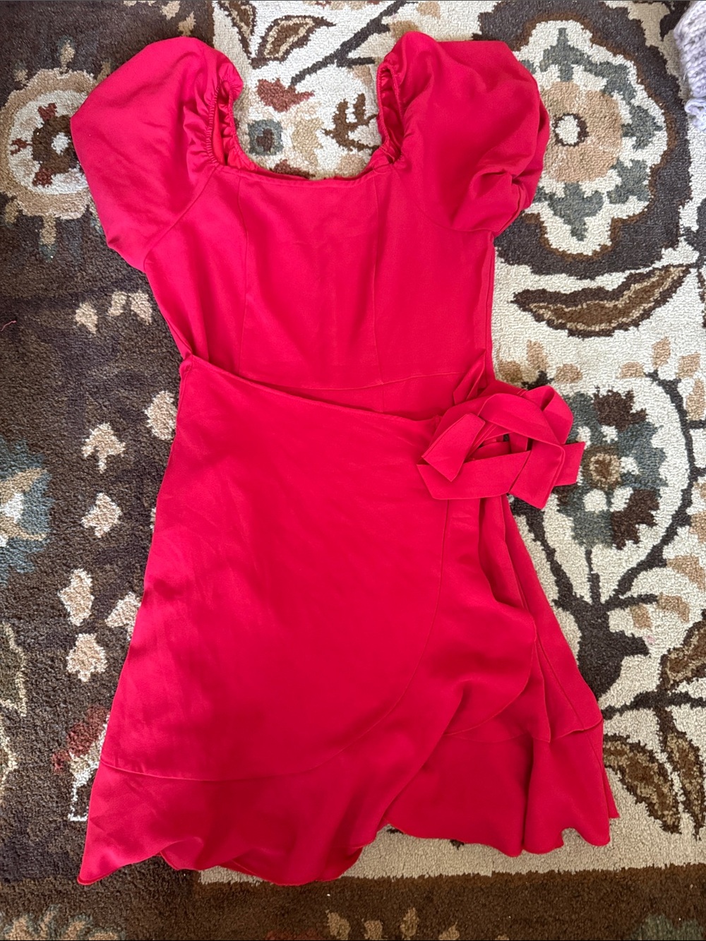 Women’s Puff Sleeve Wrap Dress in Bright Red